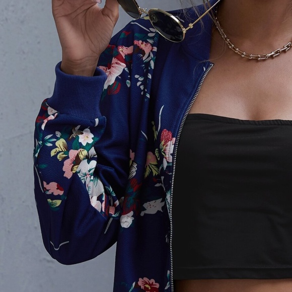 Boho Burgundy Floral  Zipper Light Bomber Jacket - Picture 2 of 5